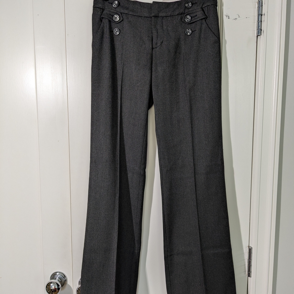 Anthropologie Gray Herringbone Wide Leg Pants Sz 4 - Picture 2 of 14